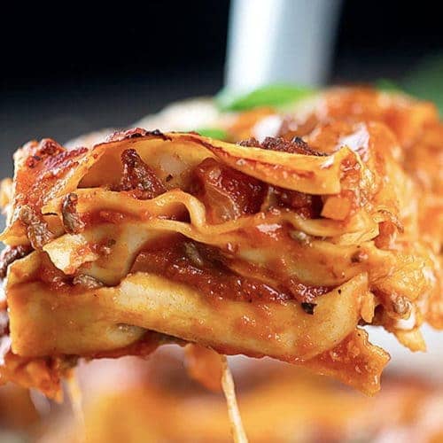 Traditional lasagna slice.