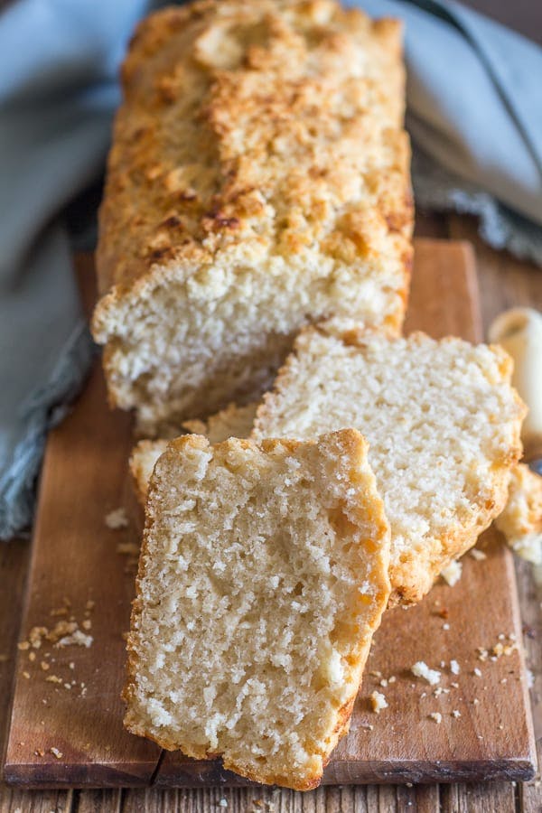 Easy Homemade Beer Bread with 3 slices cut.