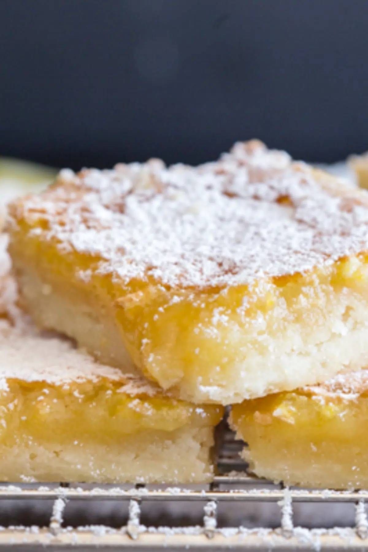 Lemon squares stacked.