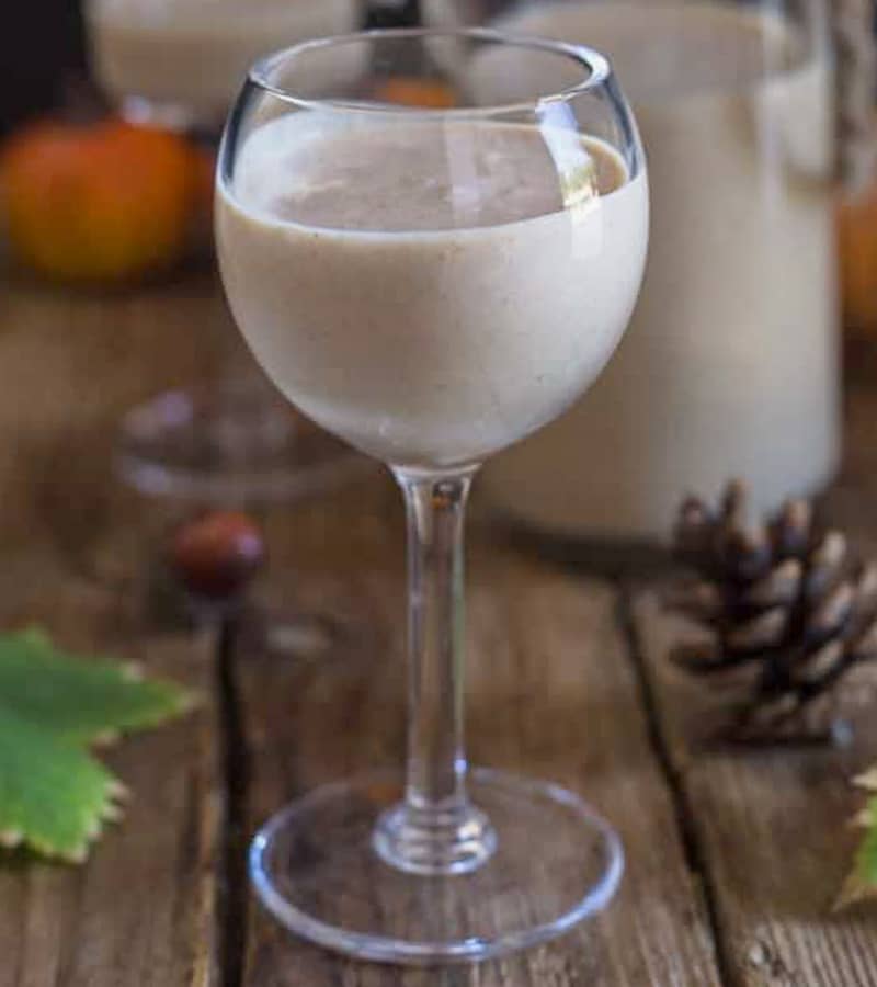 Pumpkin pie liqueur in a small glass.