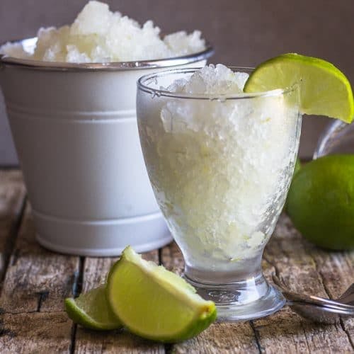 Lime granita in a glass.