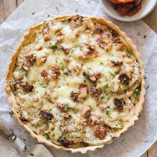 Eggplant pie on parchment paper.