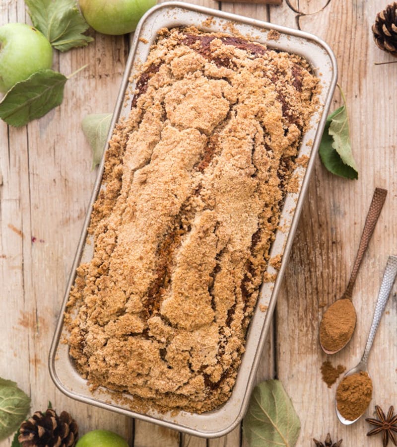 Applesauce bread in the loaf pan.