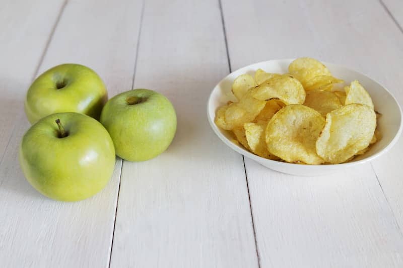 APPLES vs CHIPS. Same Calories? Why calorie counting misses the point: why food quality, hormones, and metabolism matter more.