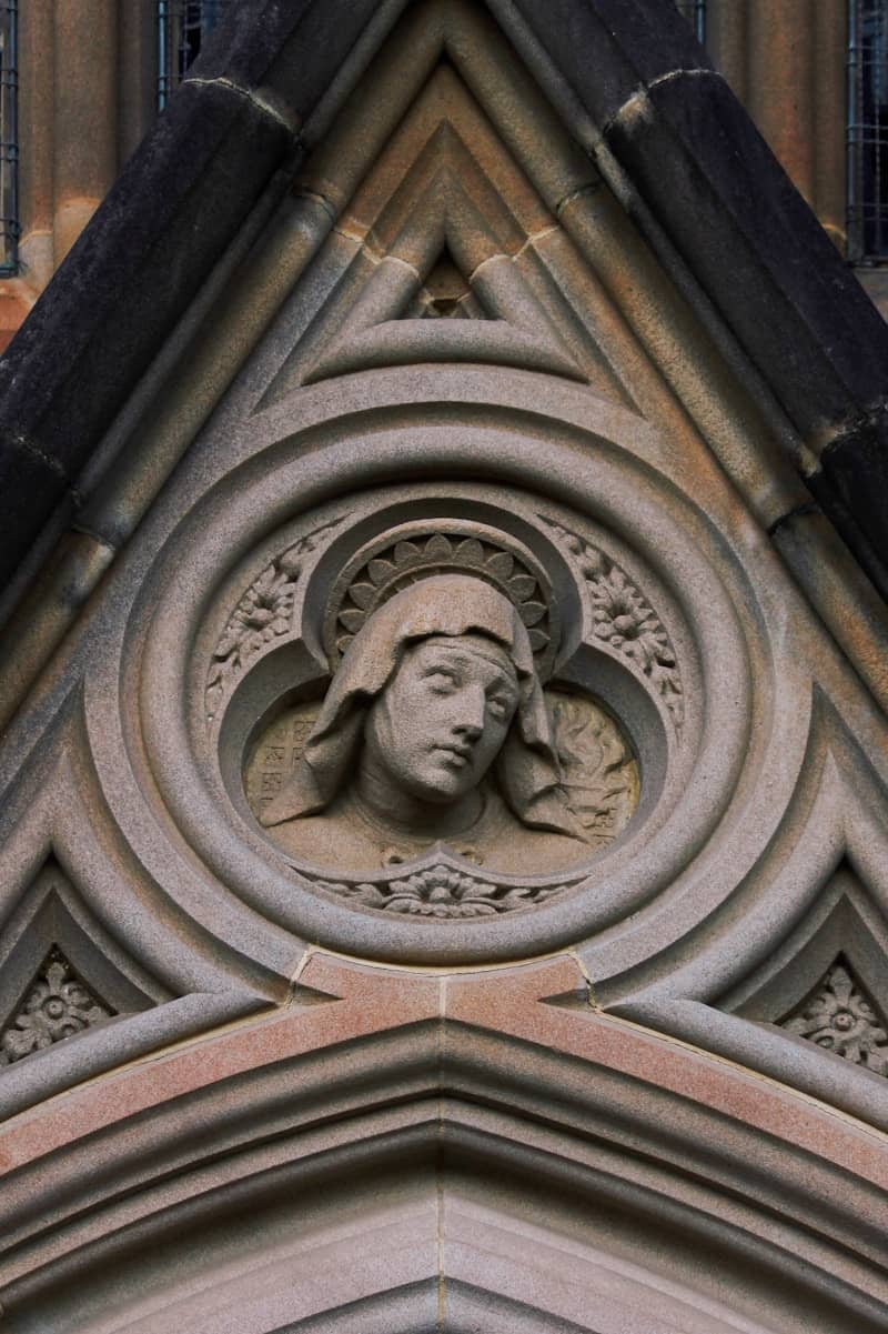 A stone carving of a religious figure.