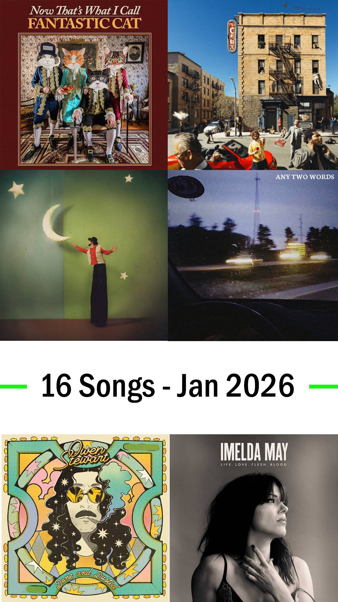 album covers and "16 Songs - Jan 2026"