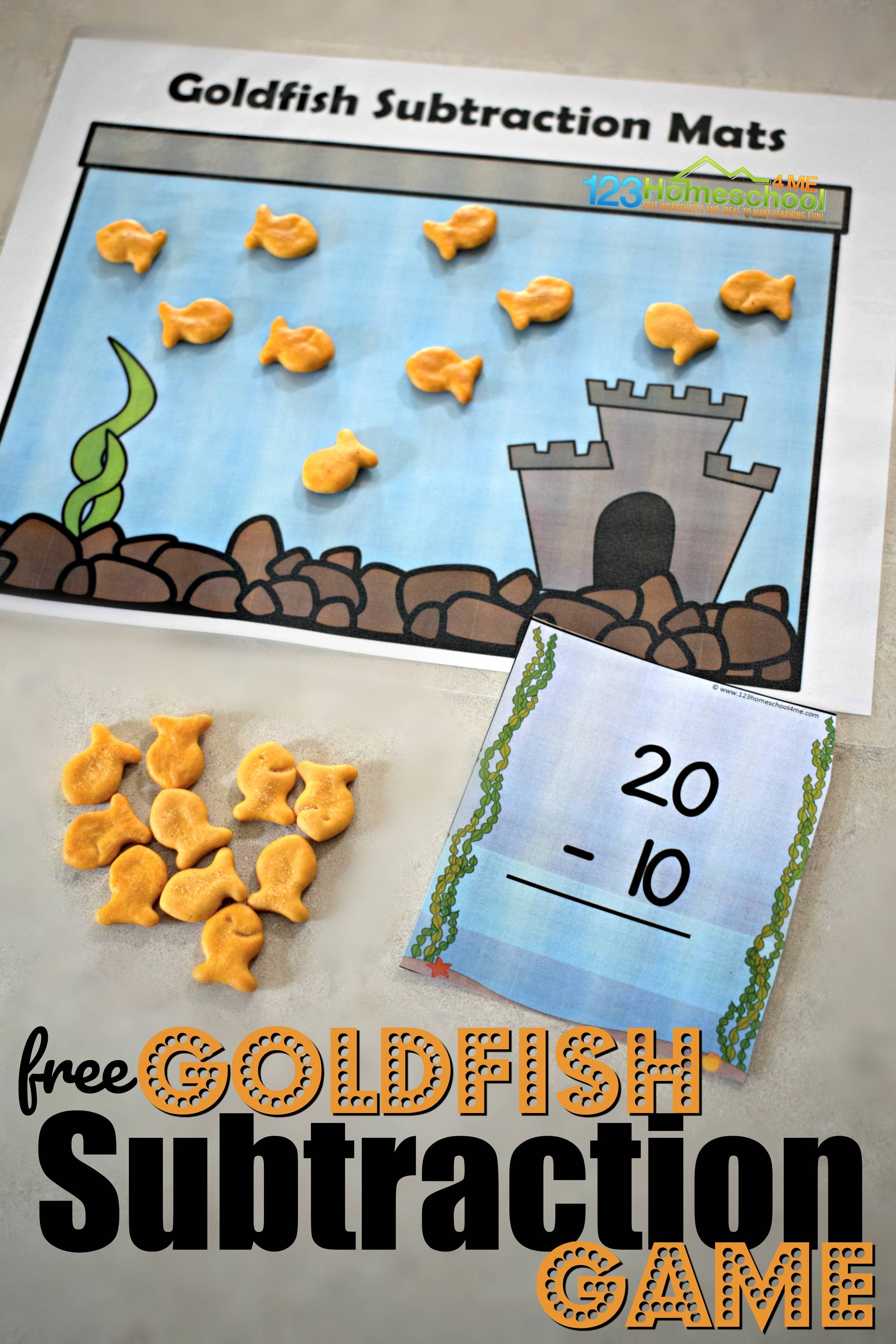 free printable goldfish kindergarten subtraction game