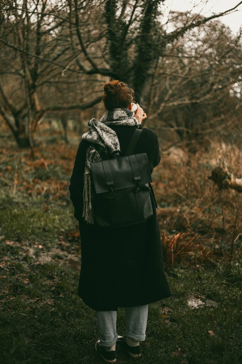 Person with a backpack enjoys the nature scenery.