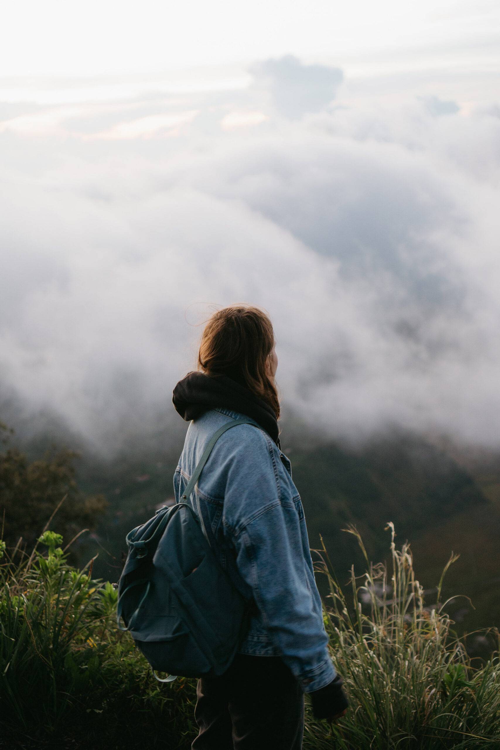 a woman on a mountain 
