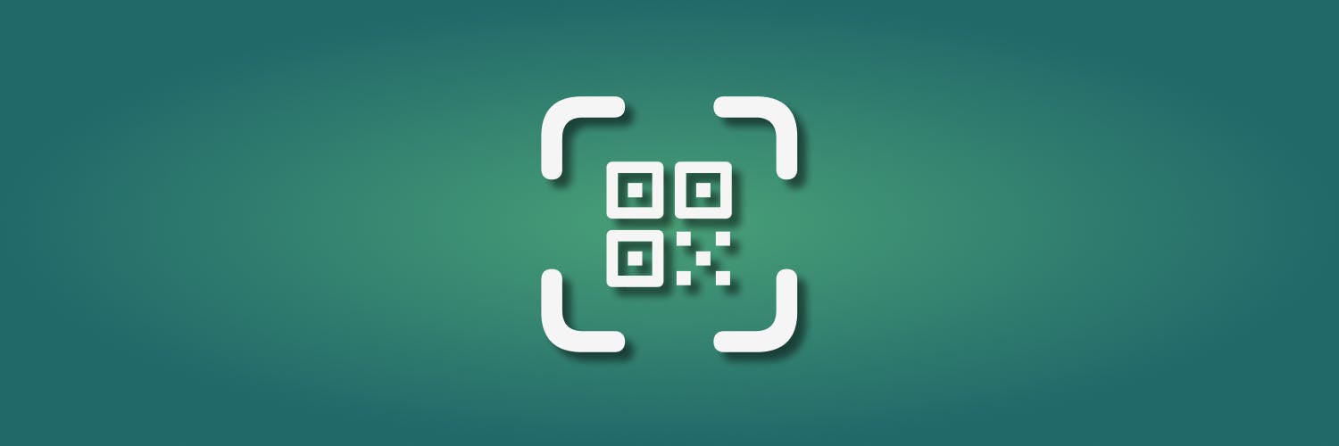 Green gradient background with large, white QR code scanning icon in the center