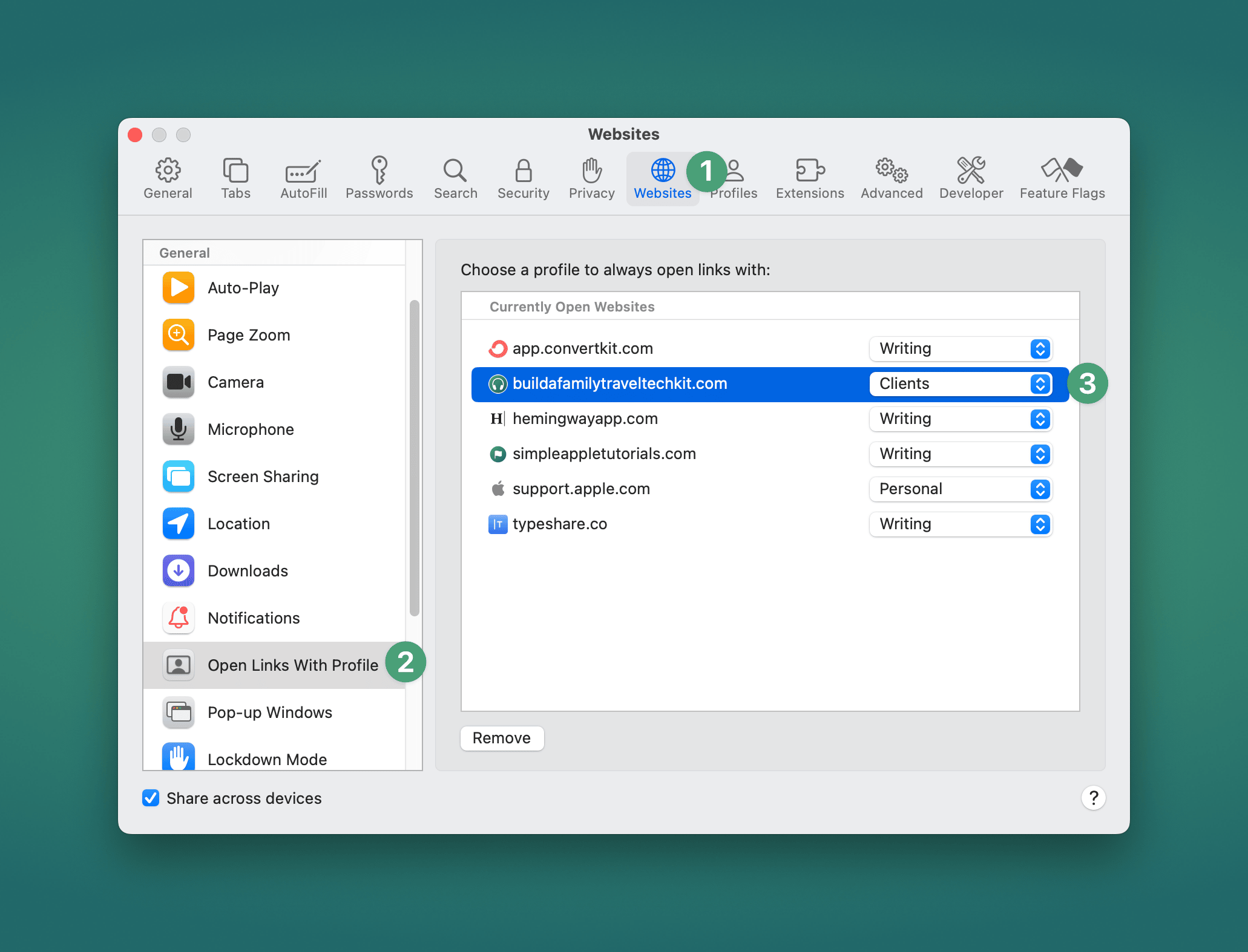 screenshot of a Safari Settings window on macOS