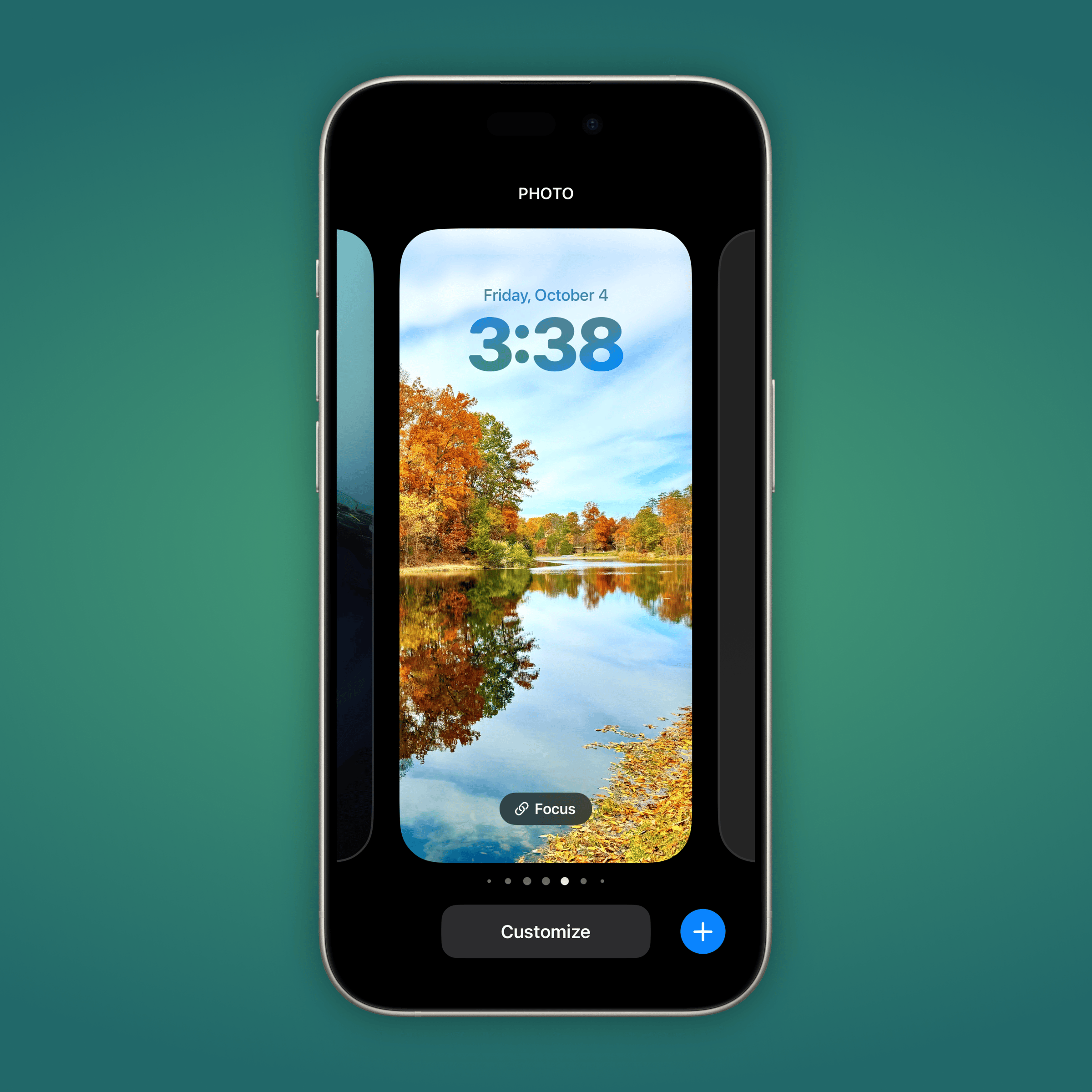 a green gradient background with an iPhone showing Lock Screen customization