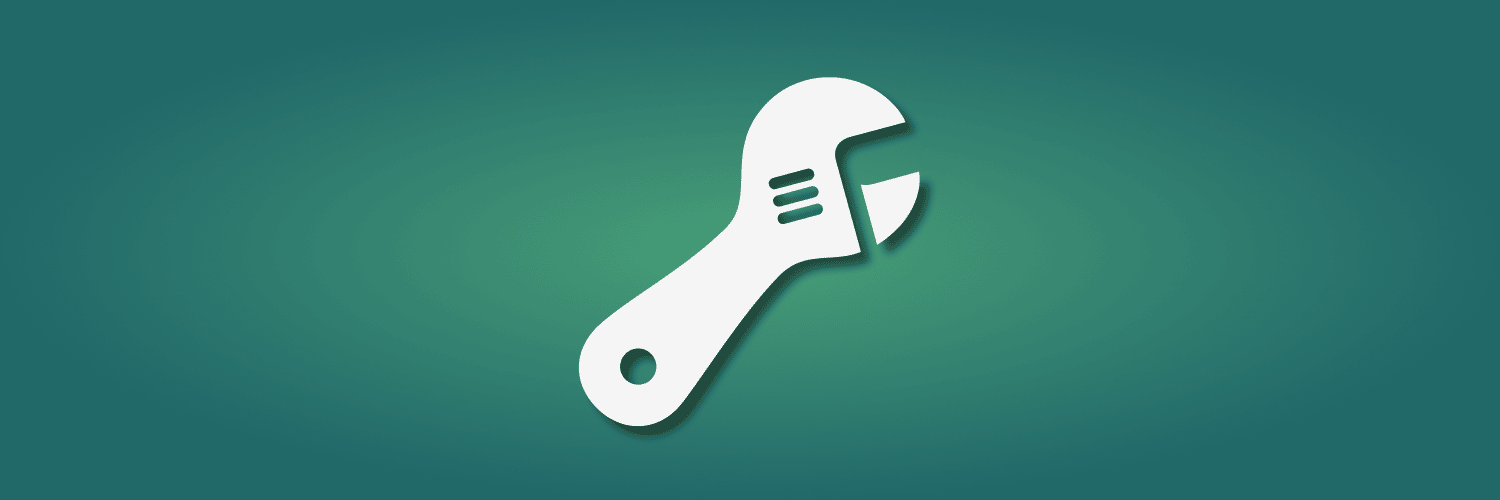 green gradient background with a large white wrench icon in the center