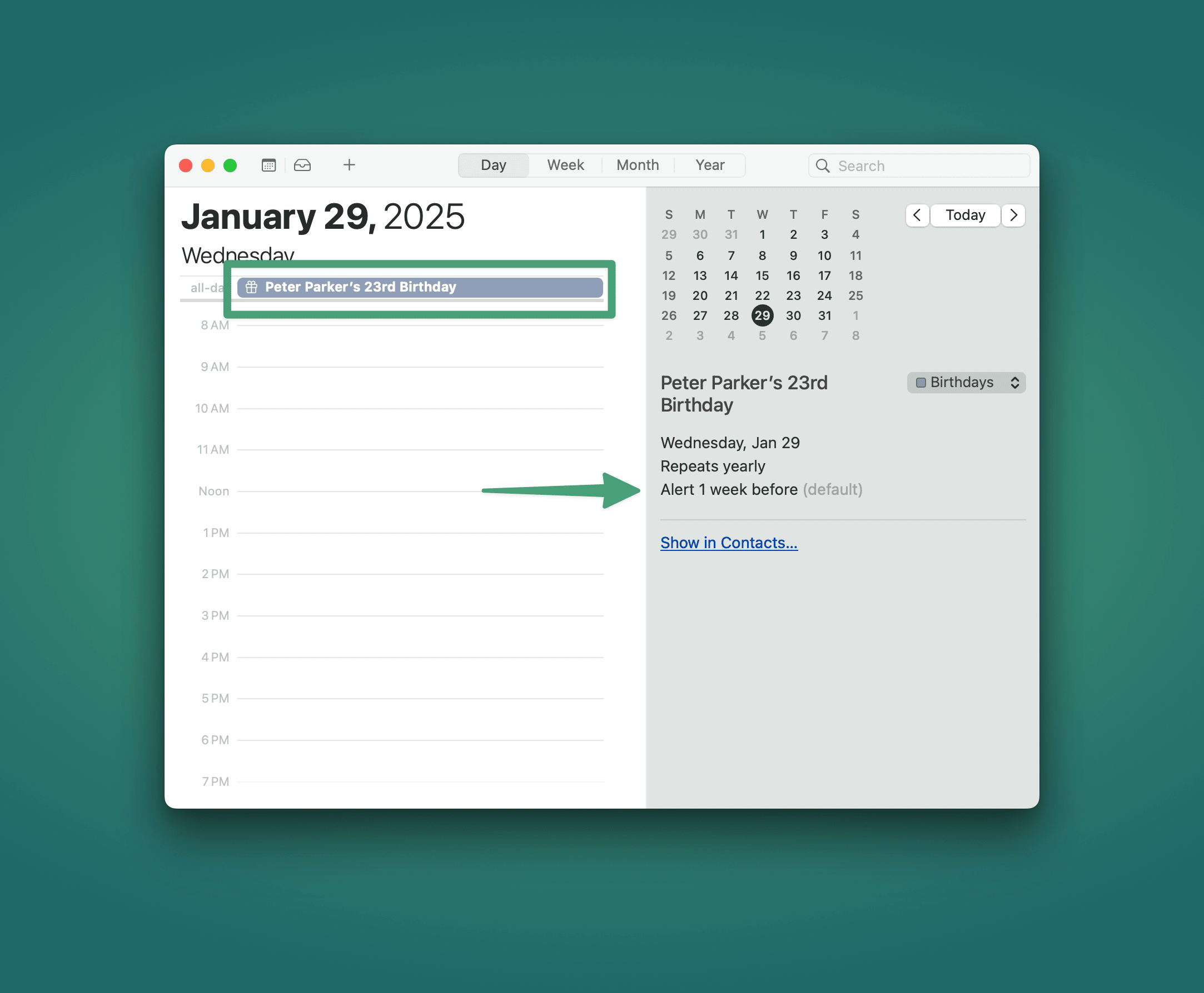 macOS Calendar app showing a birthday alert