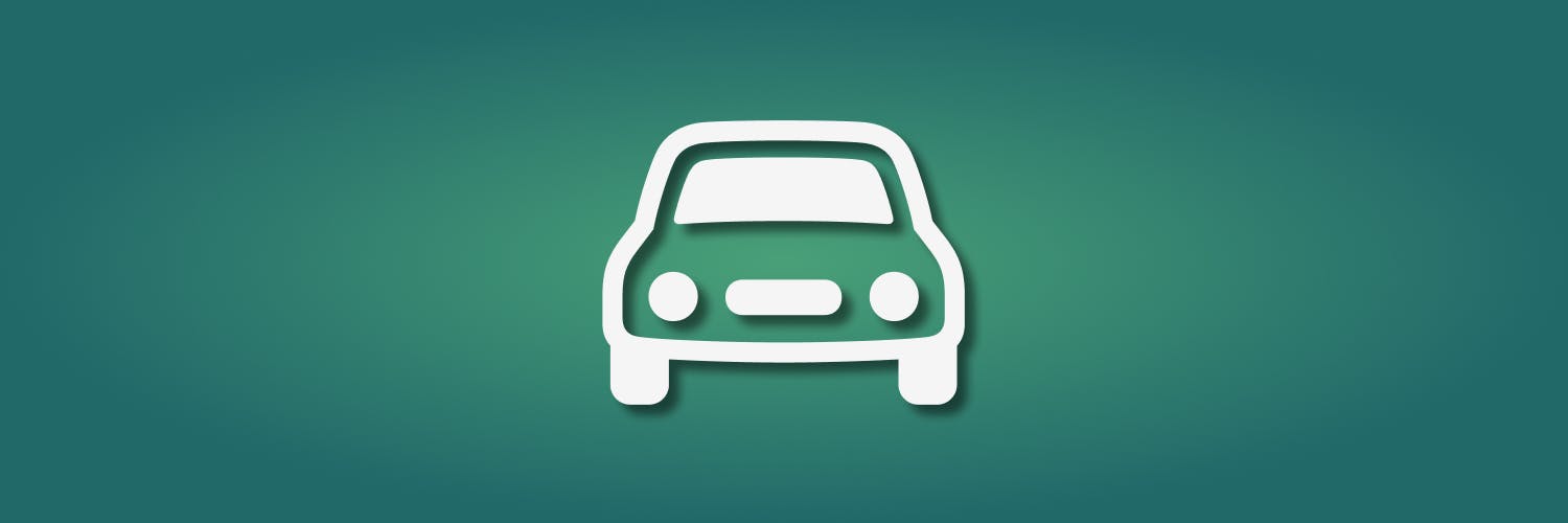 green gradient background with a large white car icon in the center