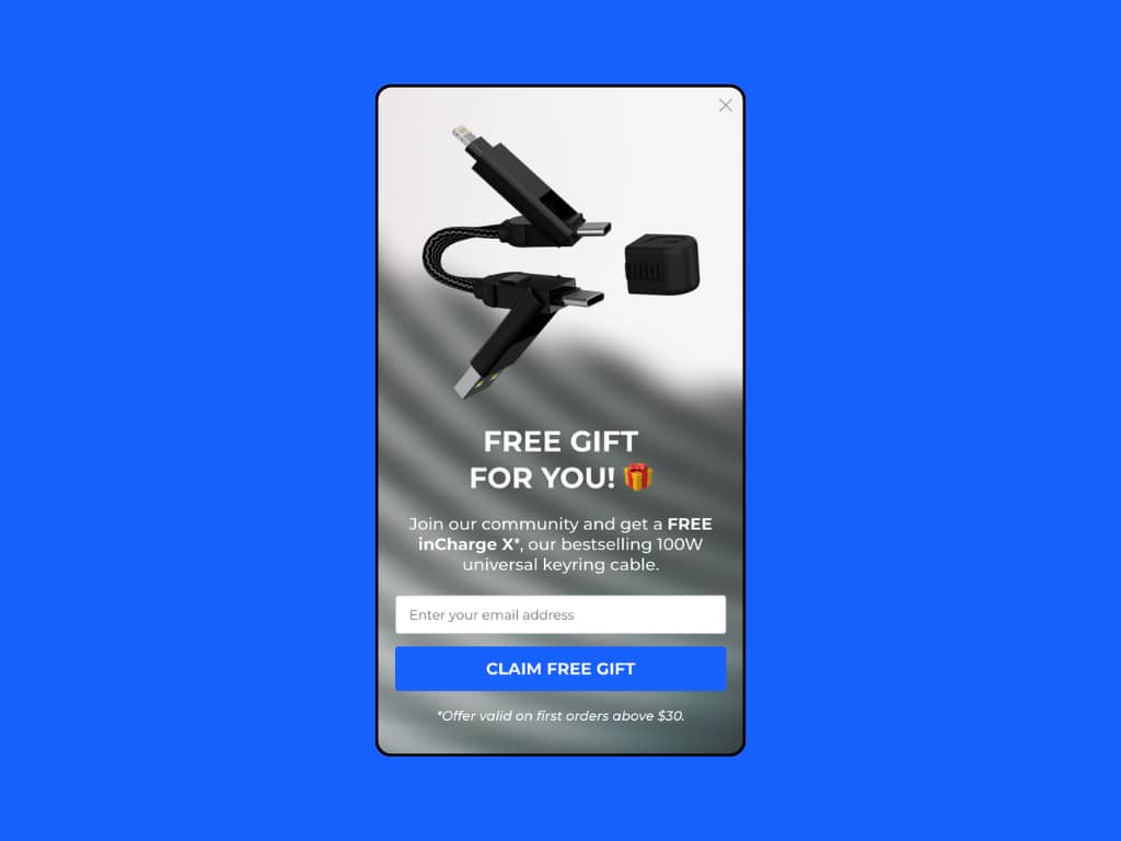 Rolling Square's original 'Free gift for you' popup on a solid blue background, used as a newsletter thumbnail