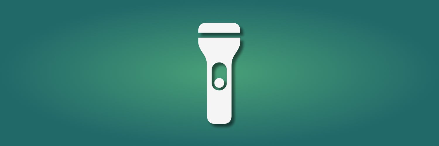 a green gradient background with a white flashlight icon in the center