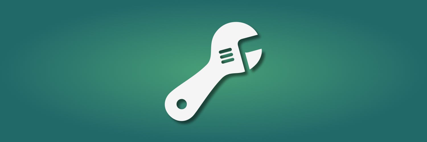 a green gradient background with a white wrench icon in the center