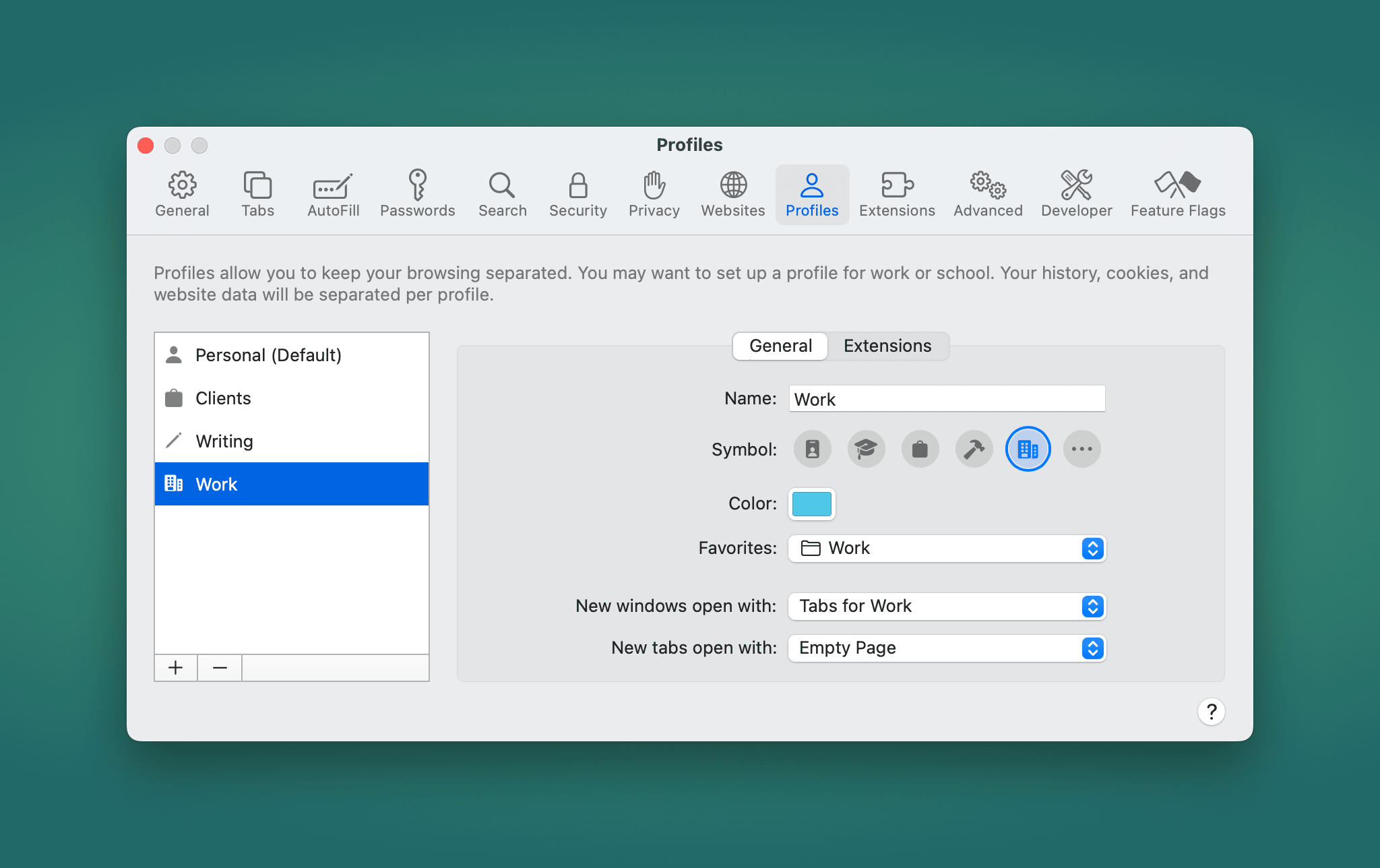 screenshot of a Safari Settings window on macOS