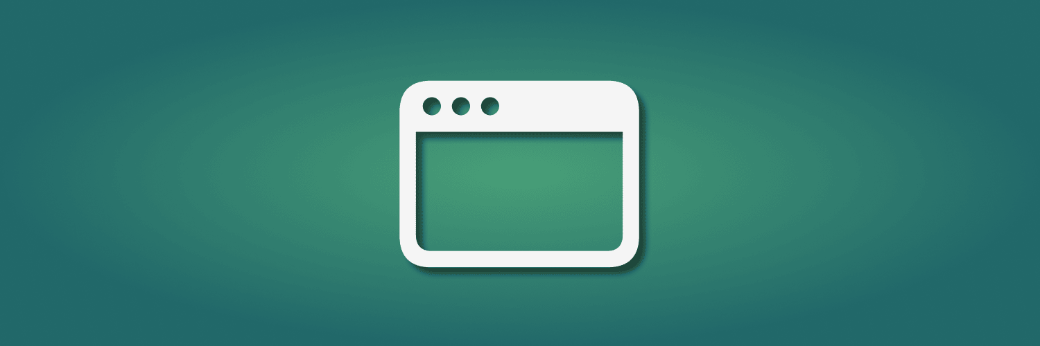 green gradient background with a white computer window icon in the center