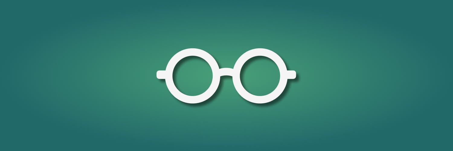 a green gradient background with a white glasses icon in the center