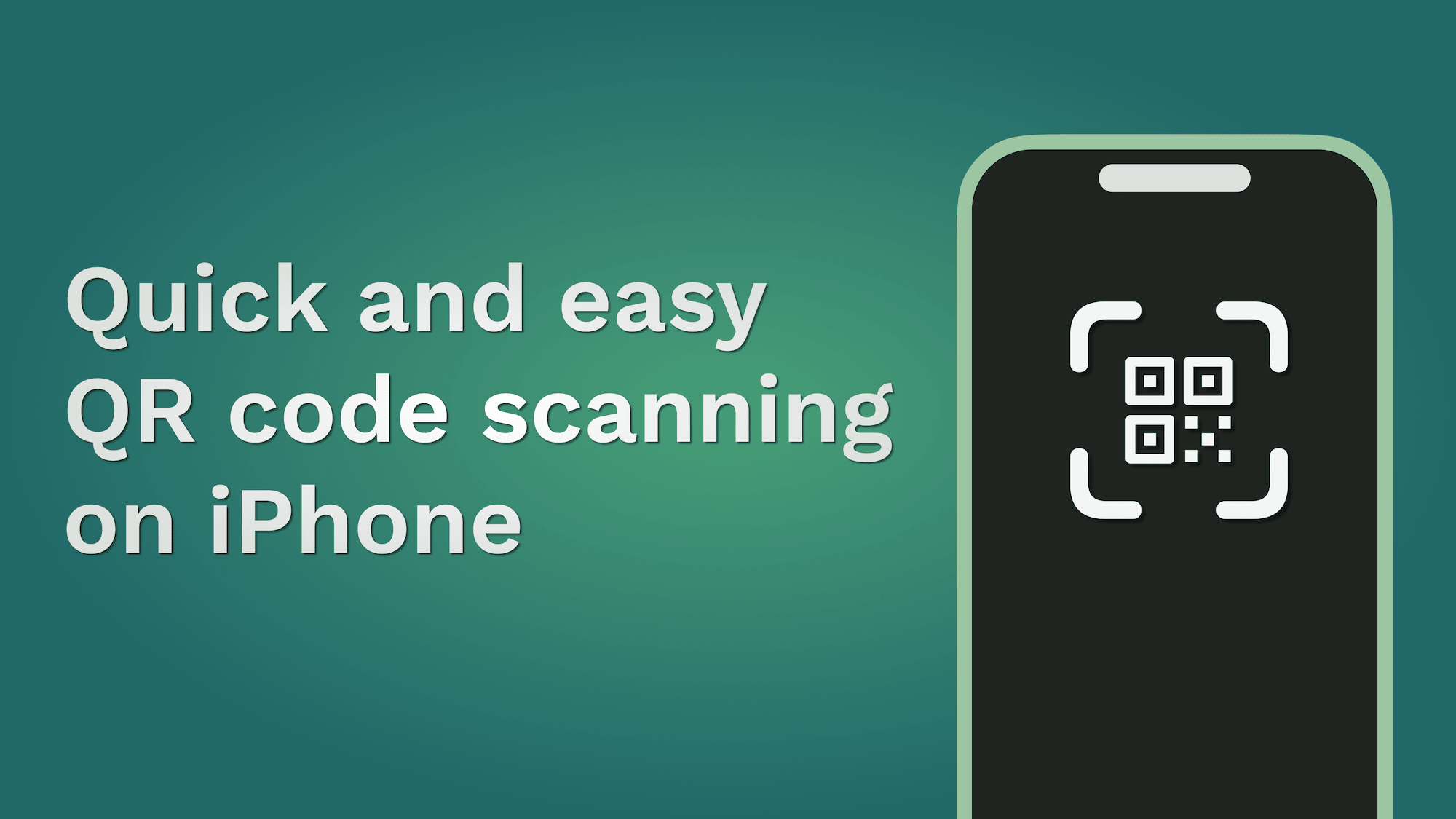 green gradient background with a vector iPhone frame and a QR code on the screen