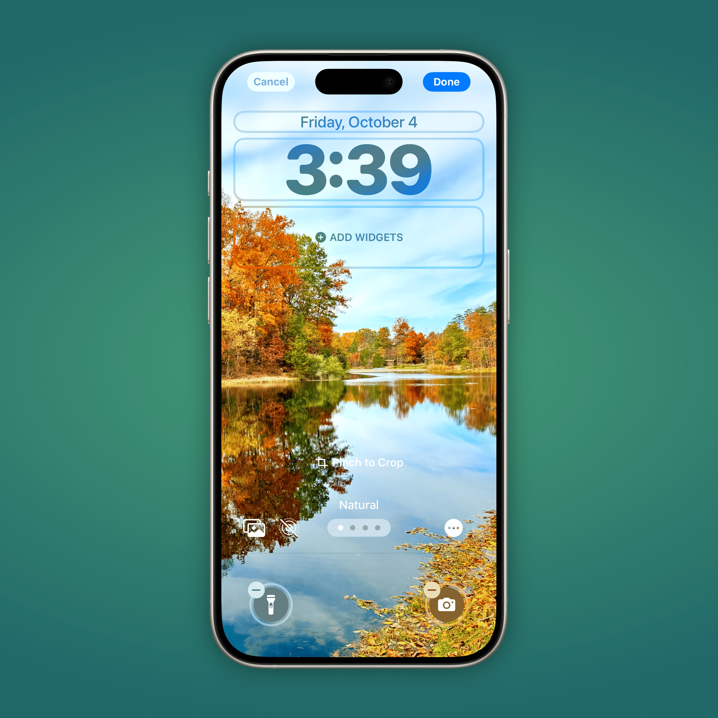 a green gradient background with an iPhone showing Lock Screen customization