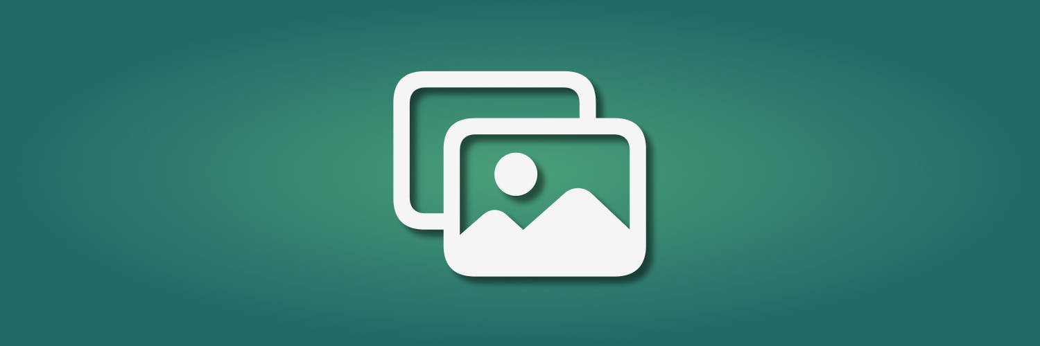 a green gradient background with a white photos icon in the center