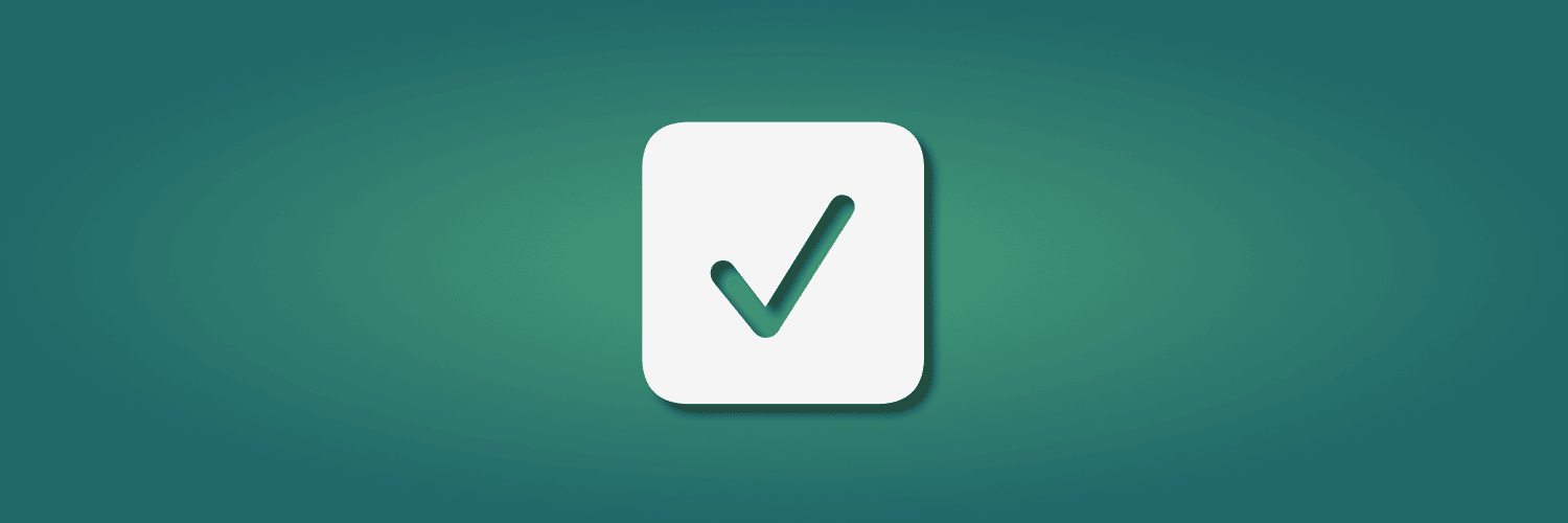 green gradient background with a white check mark icon in the center