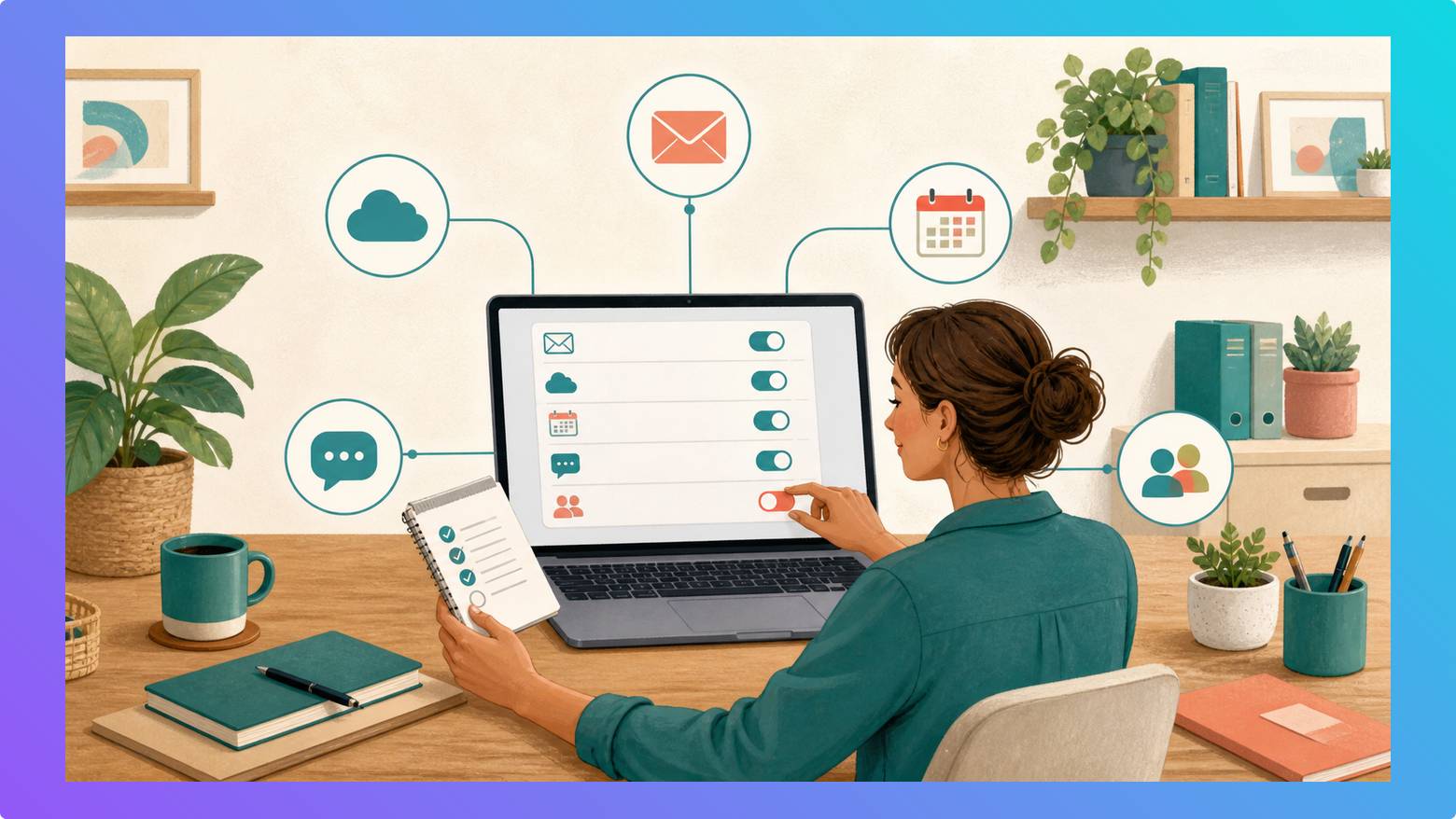 A business owner reviewing connected-app permissions on a laptop