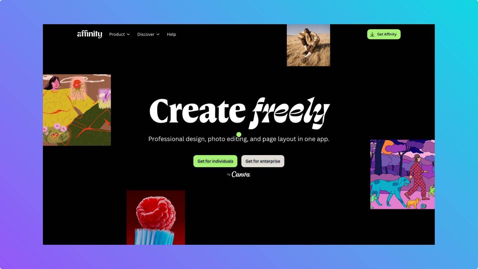 Affinity’s all-in-one desktop design workspace for creating website visuals, with photo editing, vector design, and page layout tools.