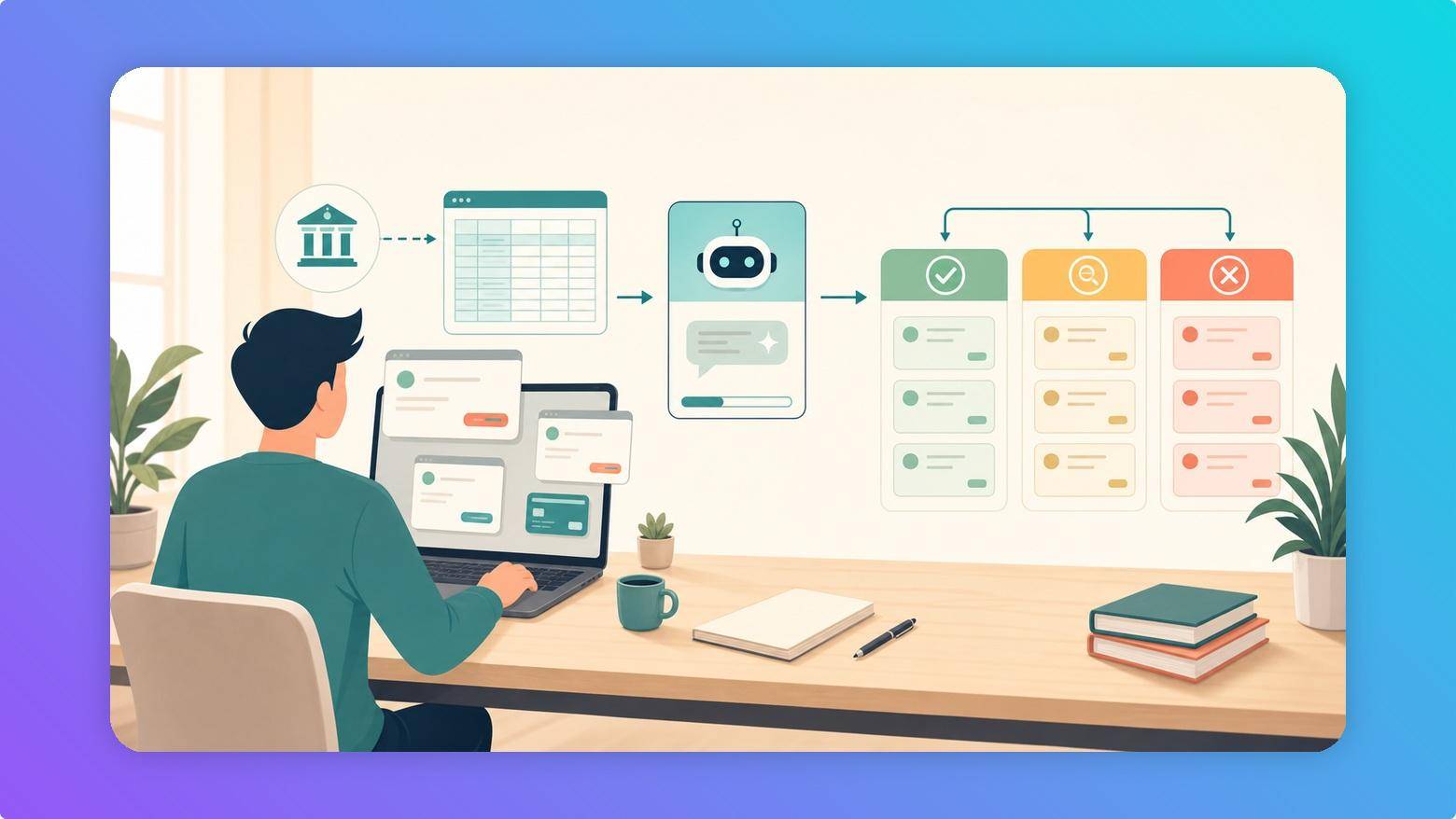 Illustration of an AI-assisted subscription audit from transaction data to review shortlist