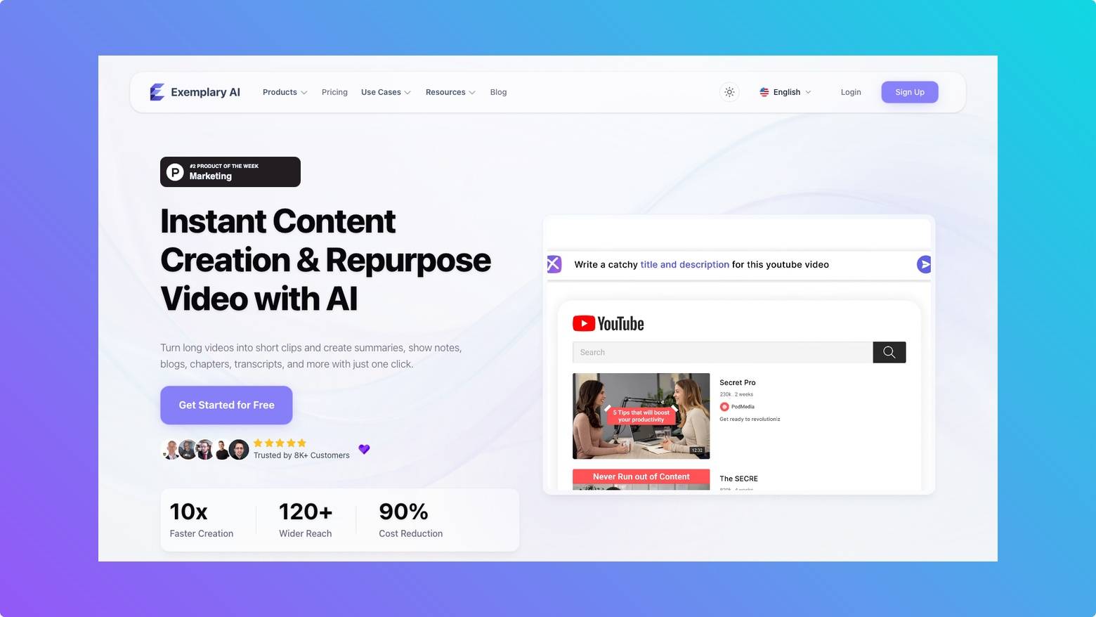 Exemplary AI homepage screenshot on Tooltester gradient background