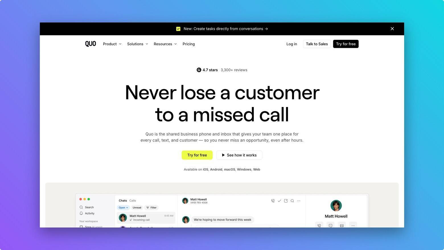 Quo homepage