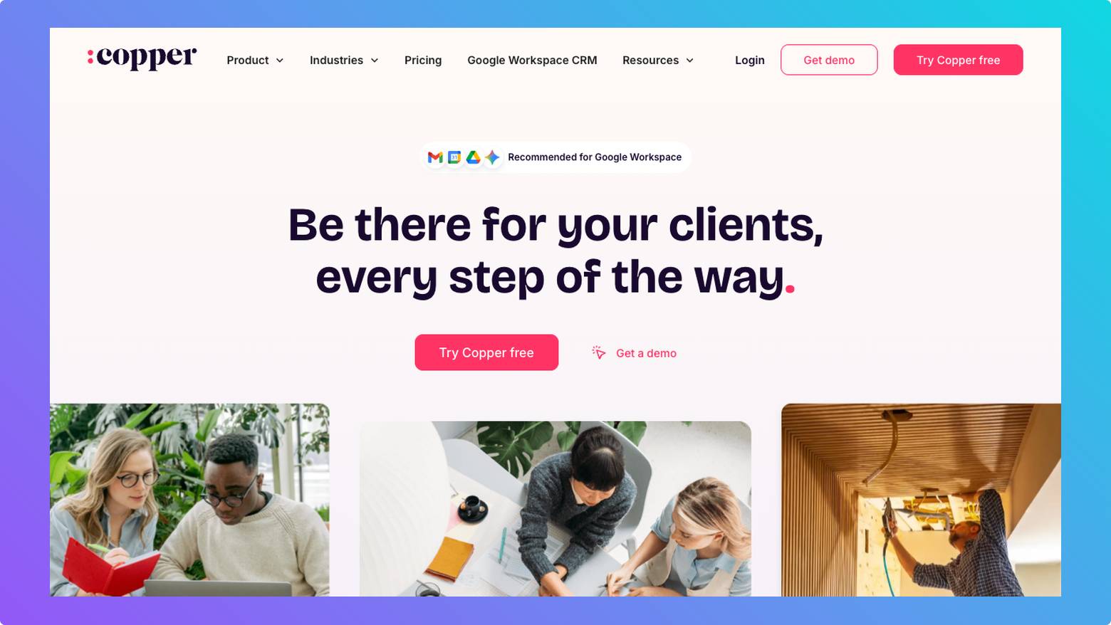 Copper CRM homepage highlighting its Google Workspace connection