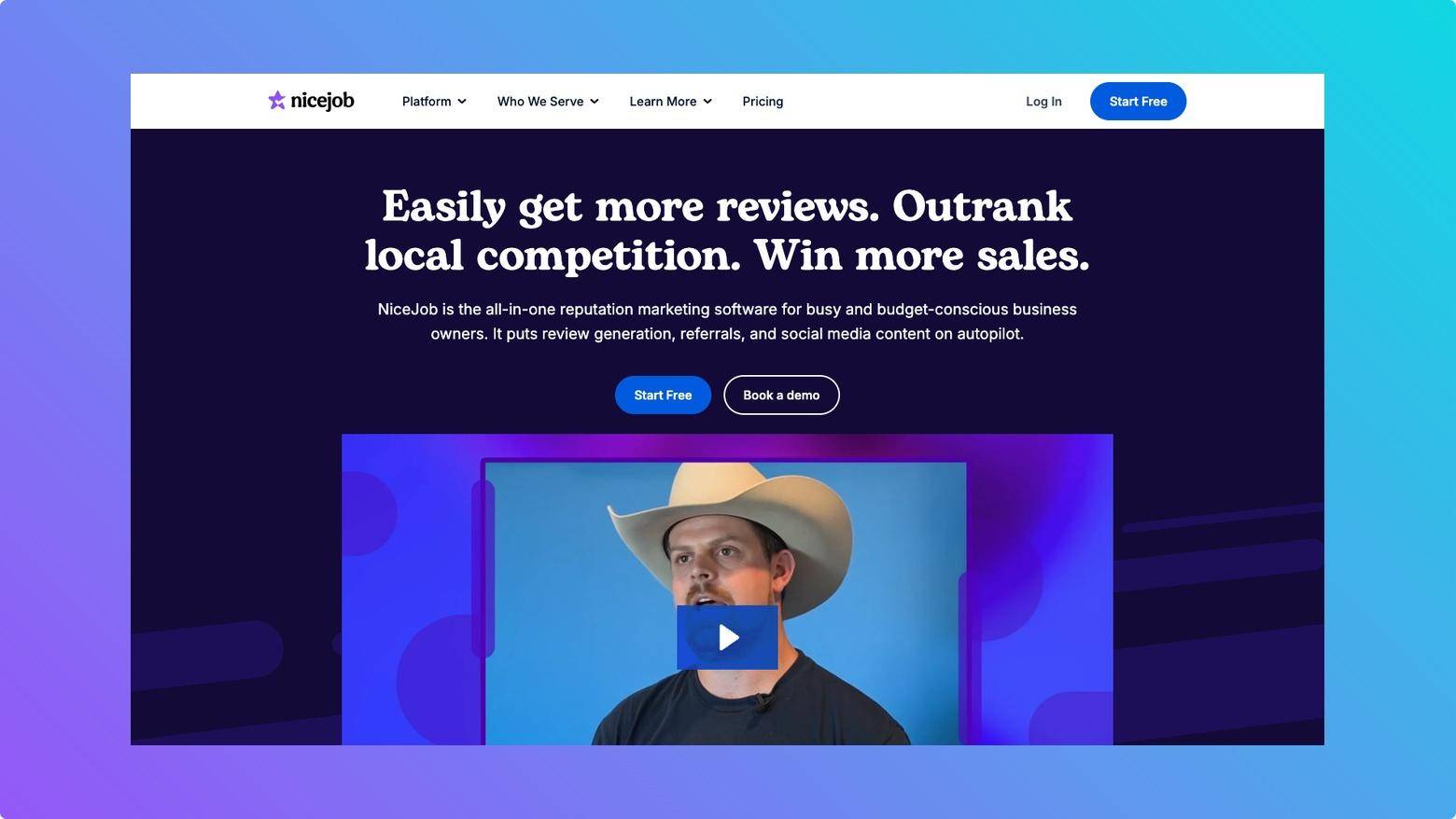 NiceJob dashboard for collecting customer reviews and displaying social proof.