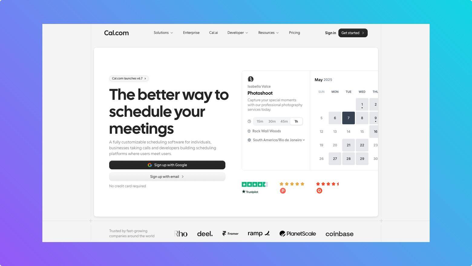 Cal.com homepage showing online booking and scheduling software