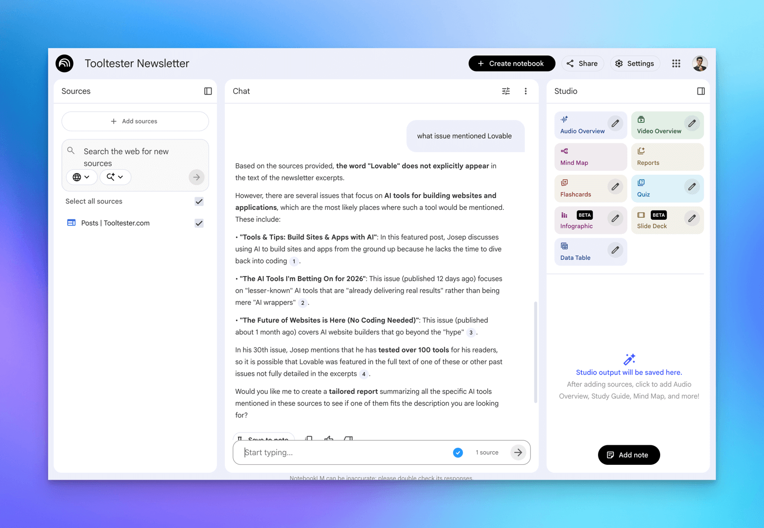 Notebook LM Tooltester Newsletter