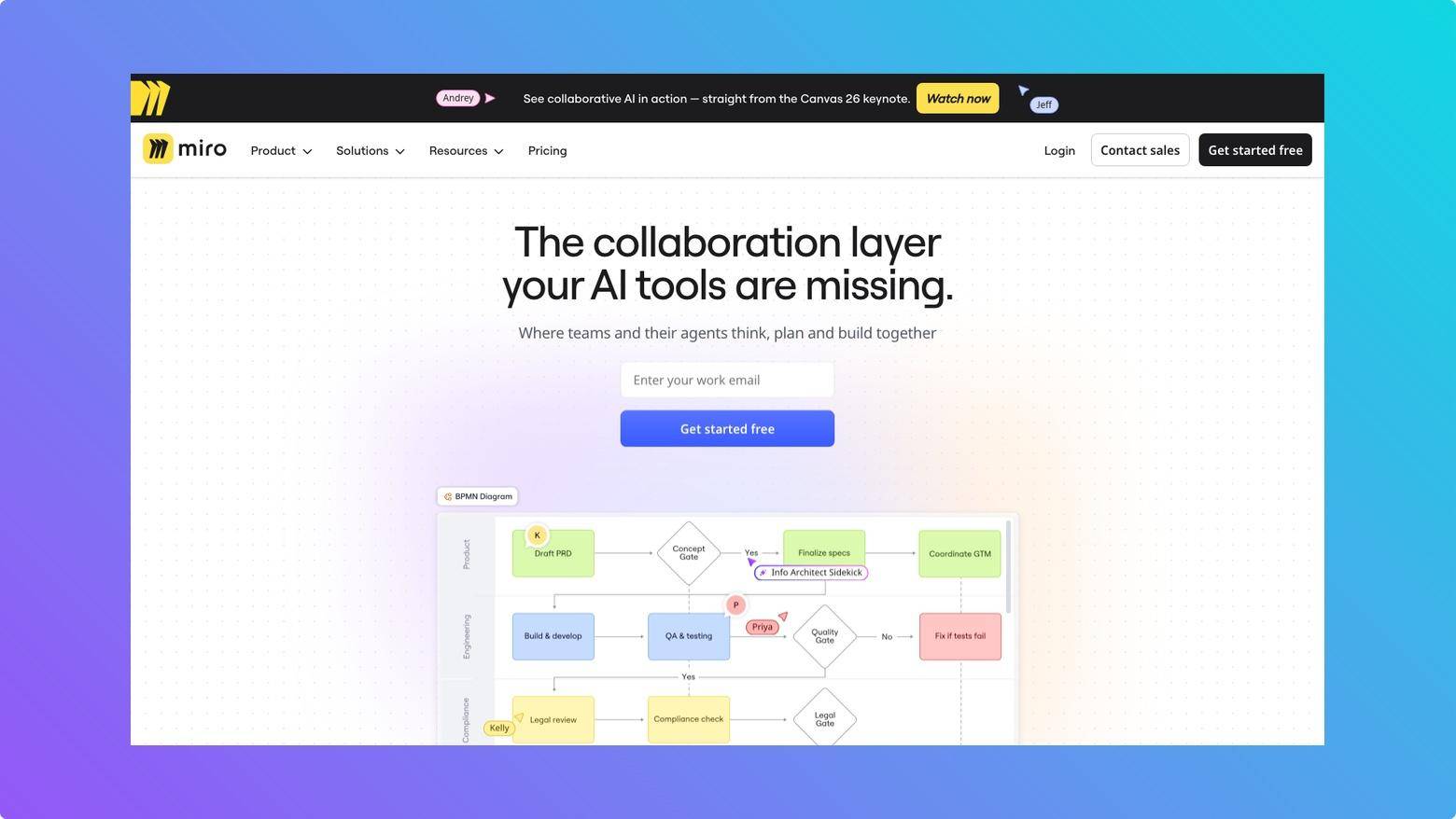 Miro homepage screenshot on Tooltester gradient background
