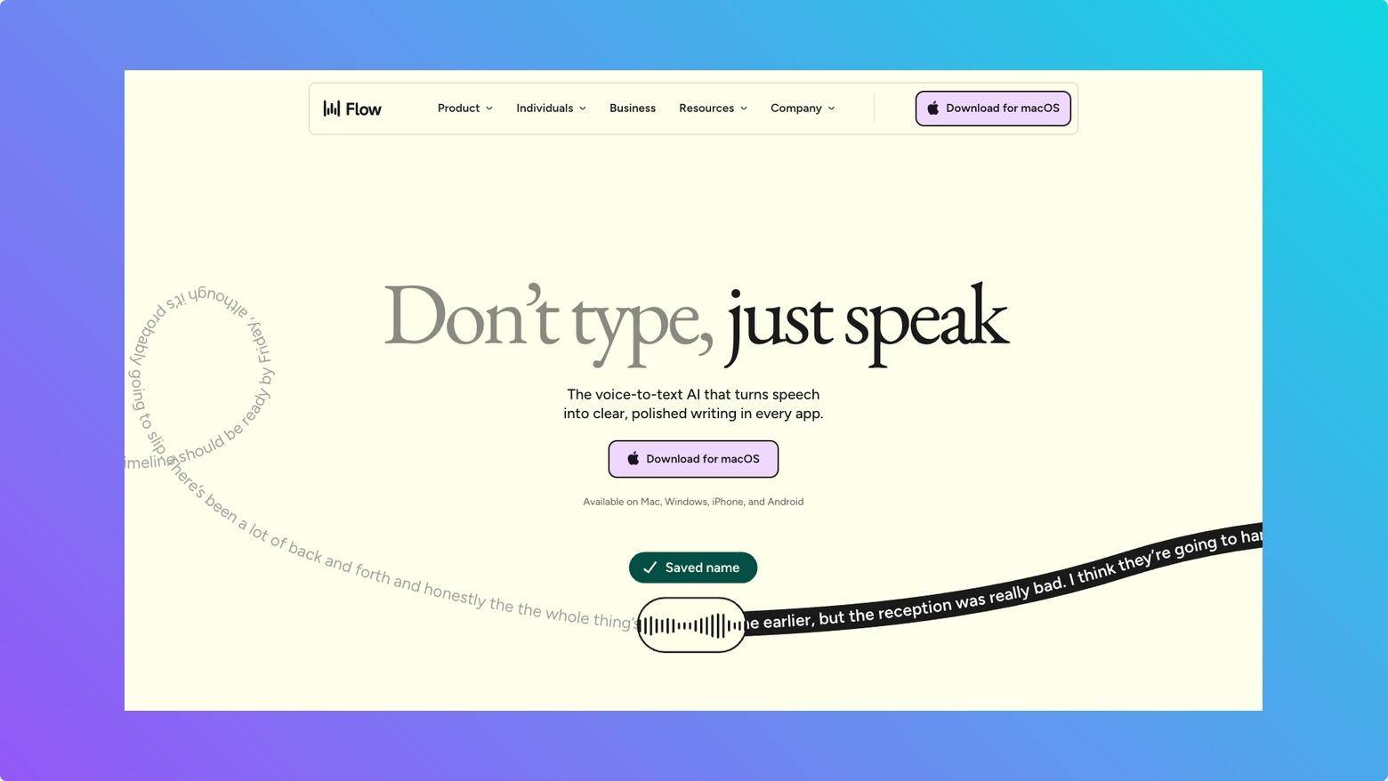 Wispr Flow homepage showing voice dictation for faster everyday writing