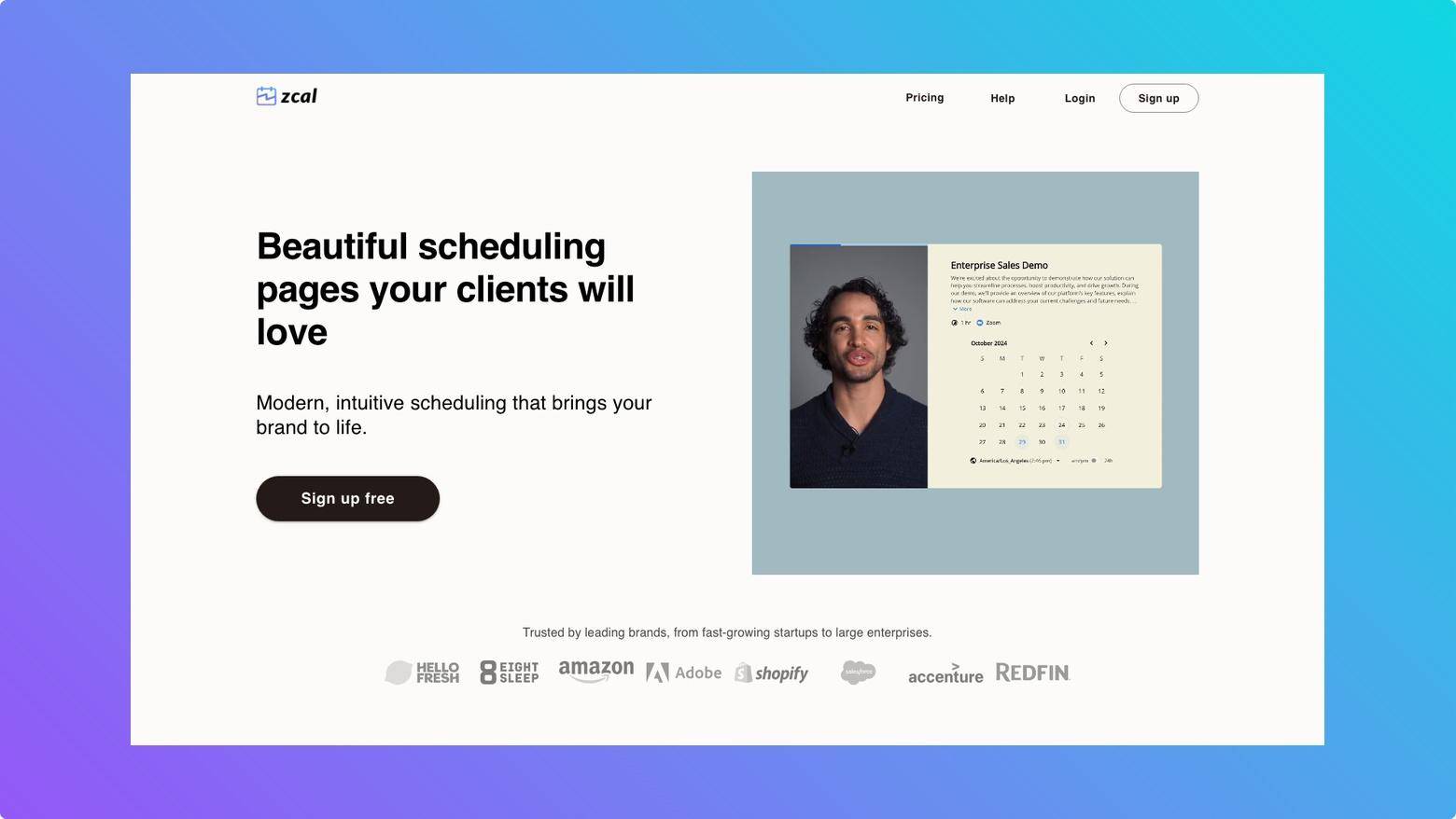Screenshot of the zcal homepage.