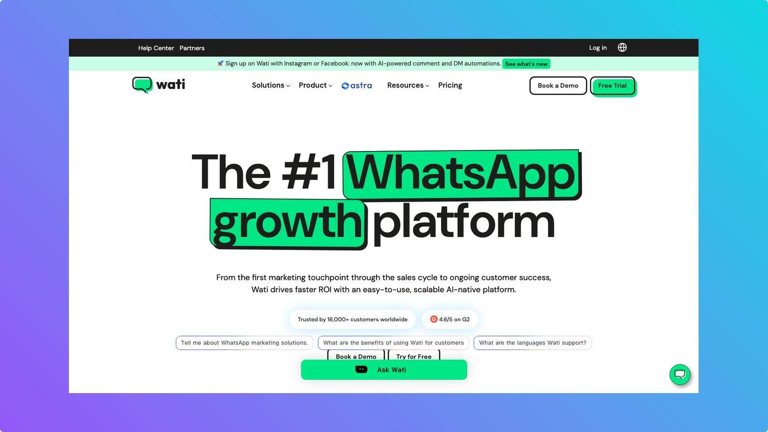Wati dashboard for managing WhatsApp leads, automations, and team conversations in one inbox.