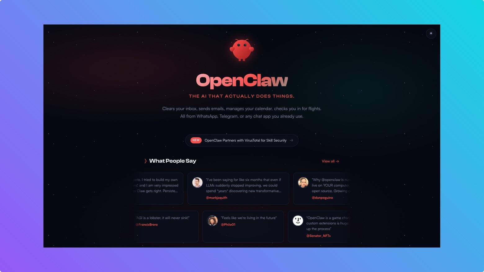 Screenshot-style illustration of OpenClaw showing an AI assistant connected to multiple chat apps and running tasks from a laptop.