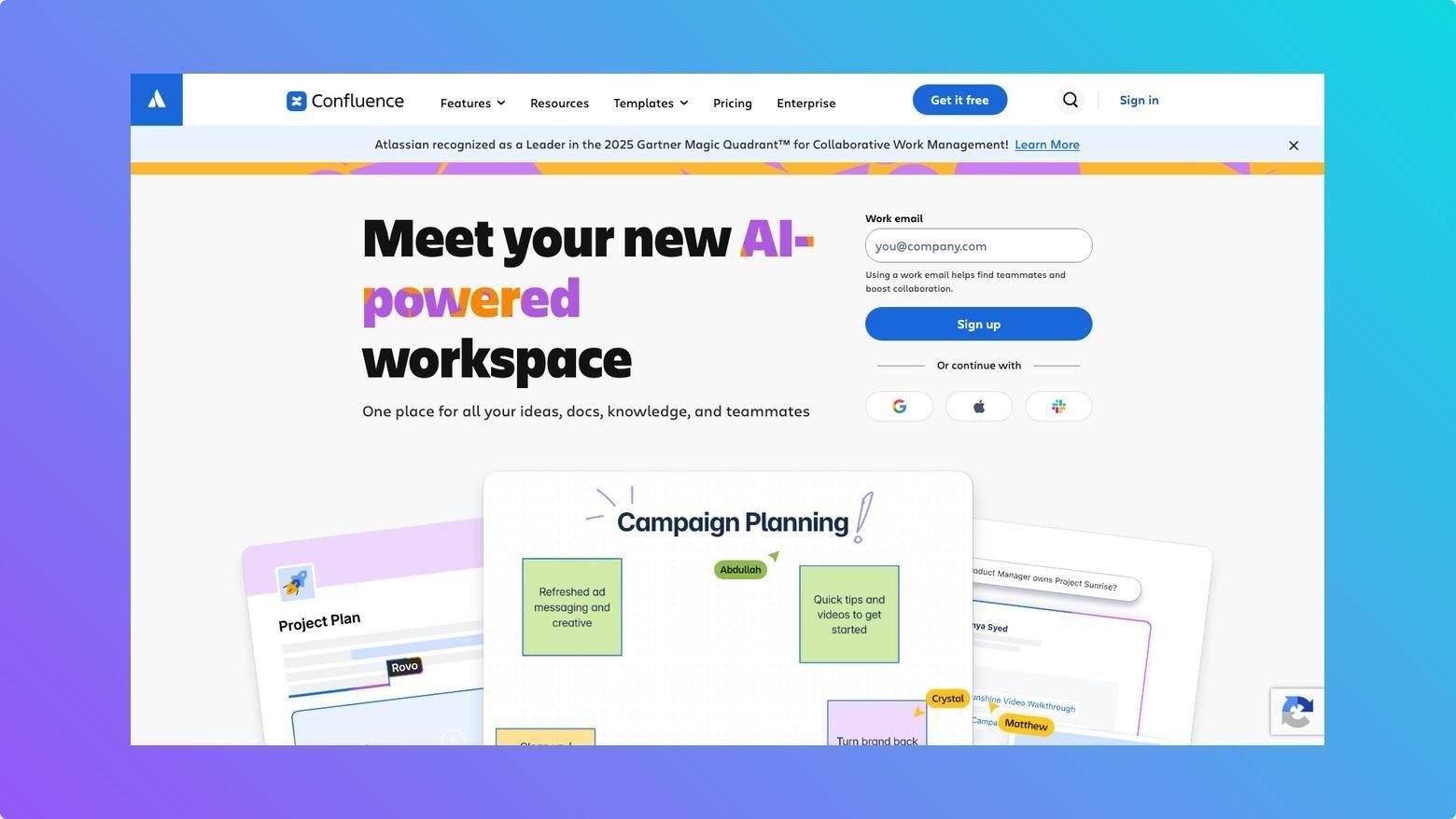Screenshot of Confluence workspace showing collaborative document editing and templates