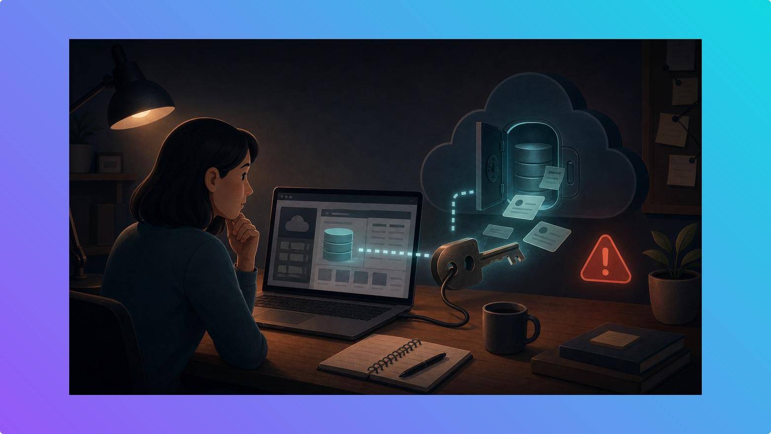 Legacy credential opening cloud data illustration
