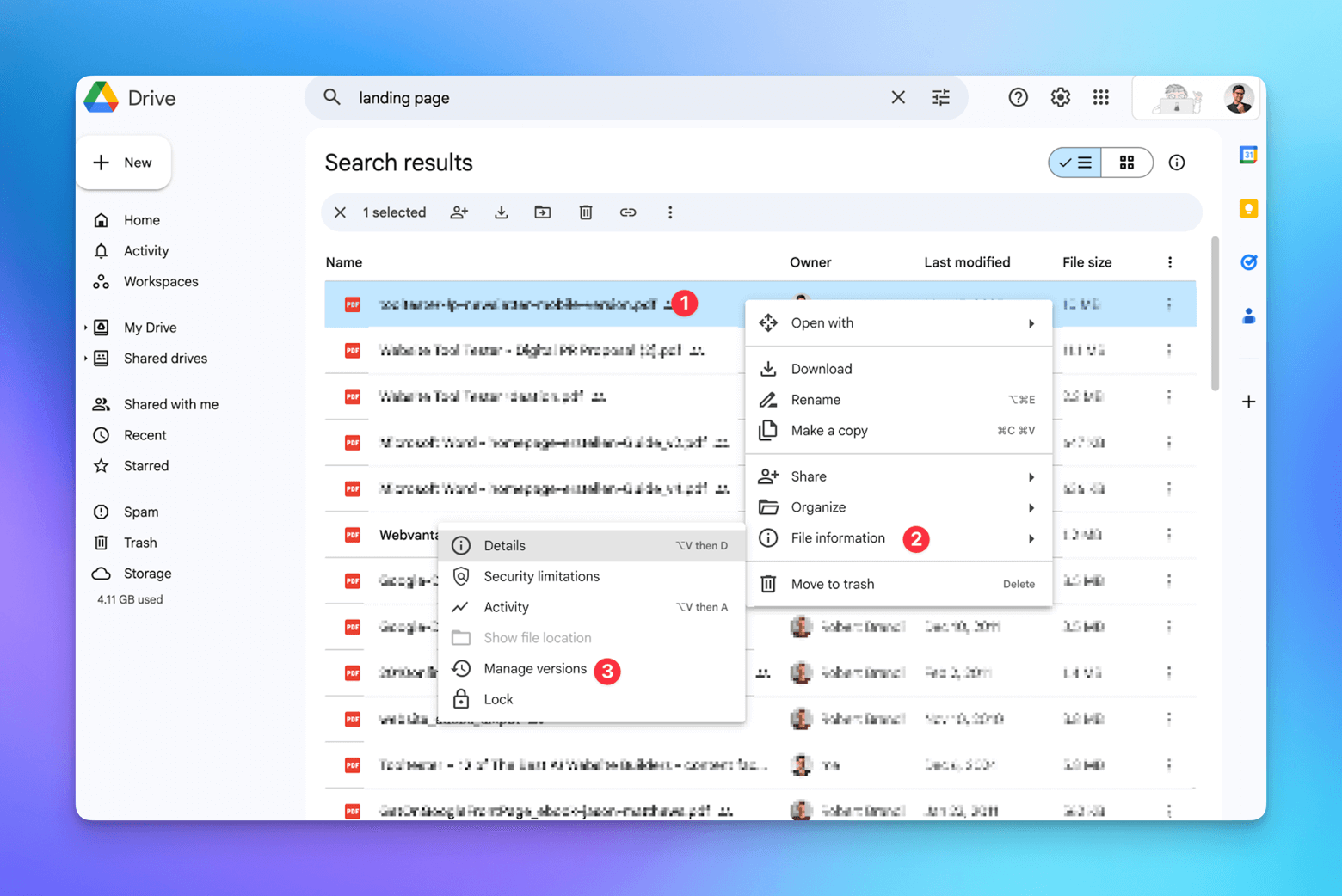 Recover older version of your files in Google Drive