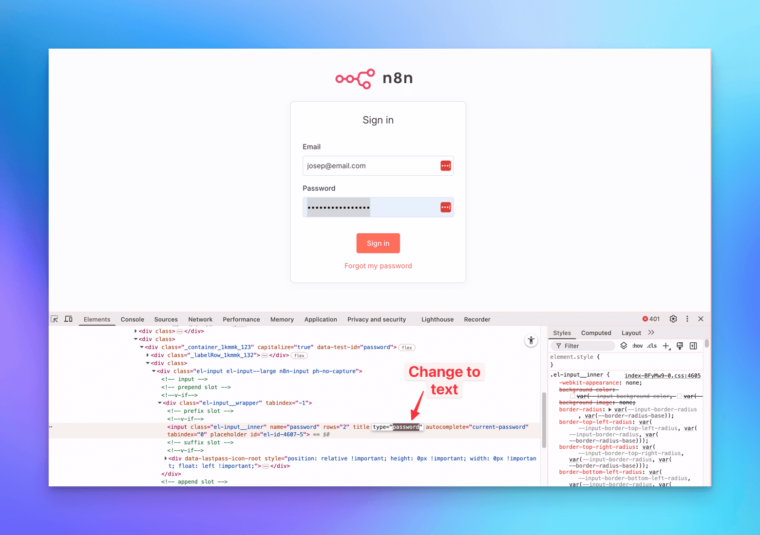 Recover passwords HTML trick