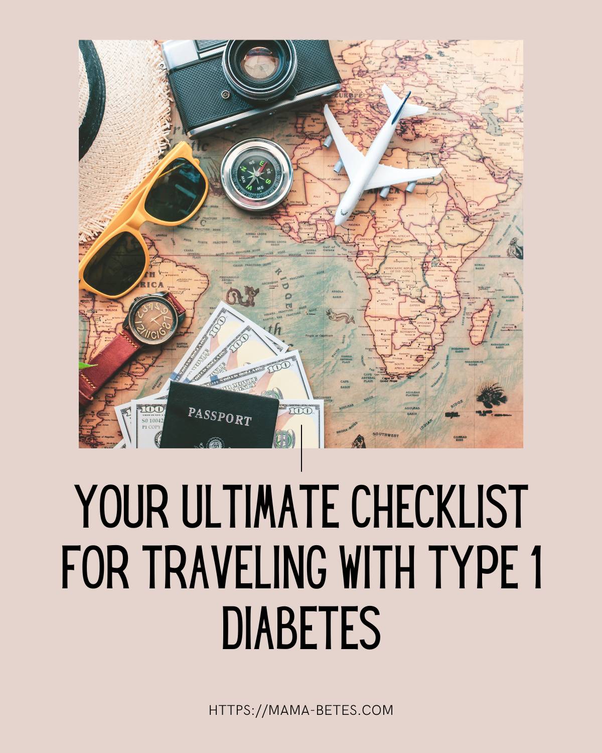 Image of new blog post with a checklist for travling with T1D