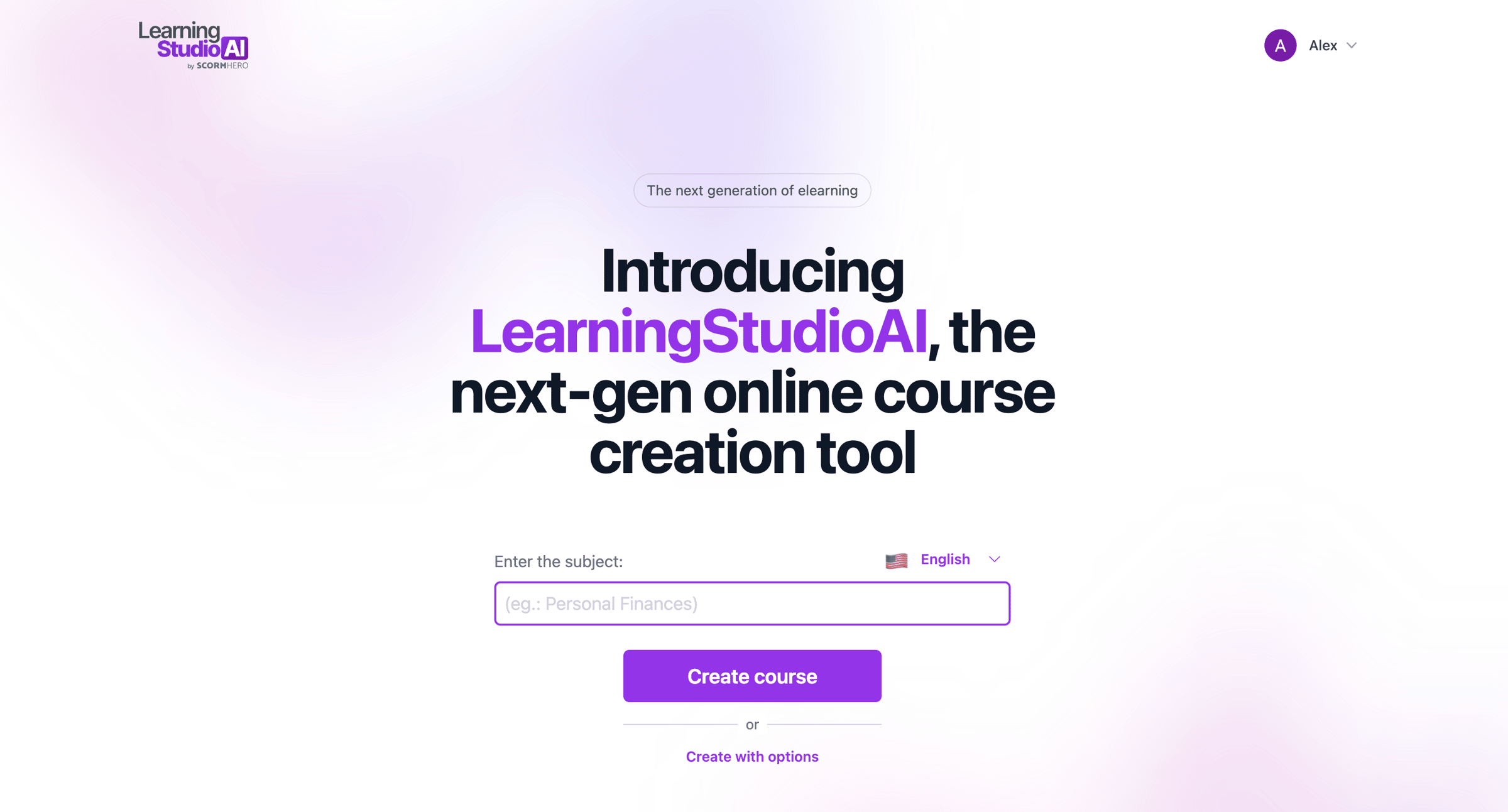 Leanring Studio AI homepage