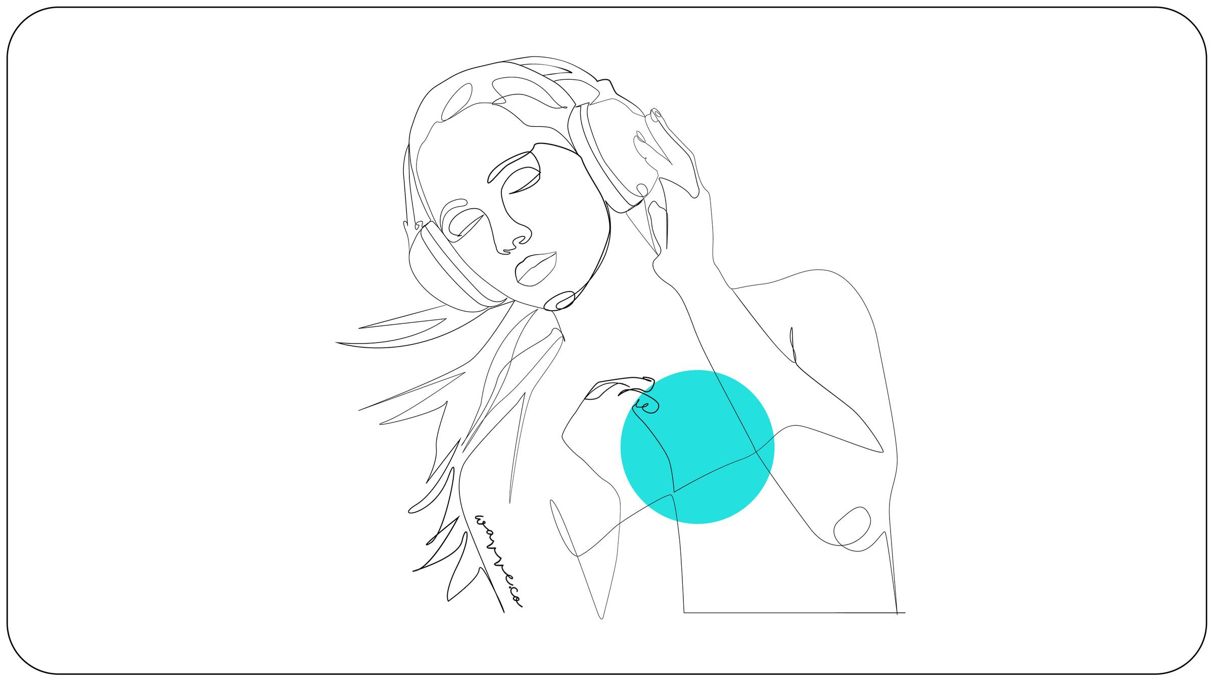 Line art of woman listening to music on headphones